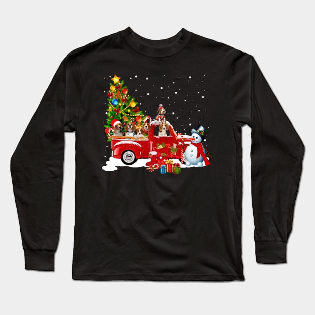 Beagle Dog Christmas On Red Car Truck with Xmas T-Shirt Long Sleeve T-Shirt by kimmygoderteart